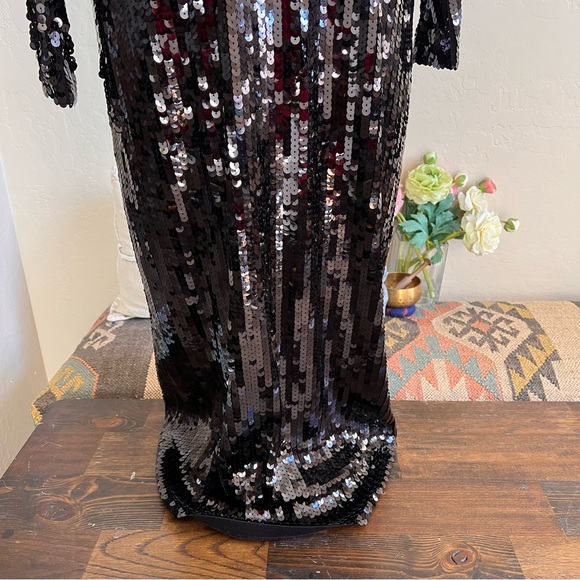 ZARA Black Sequin Knit Mock Neck Long Dress S - Picture 7 of 16